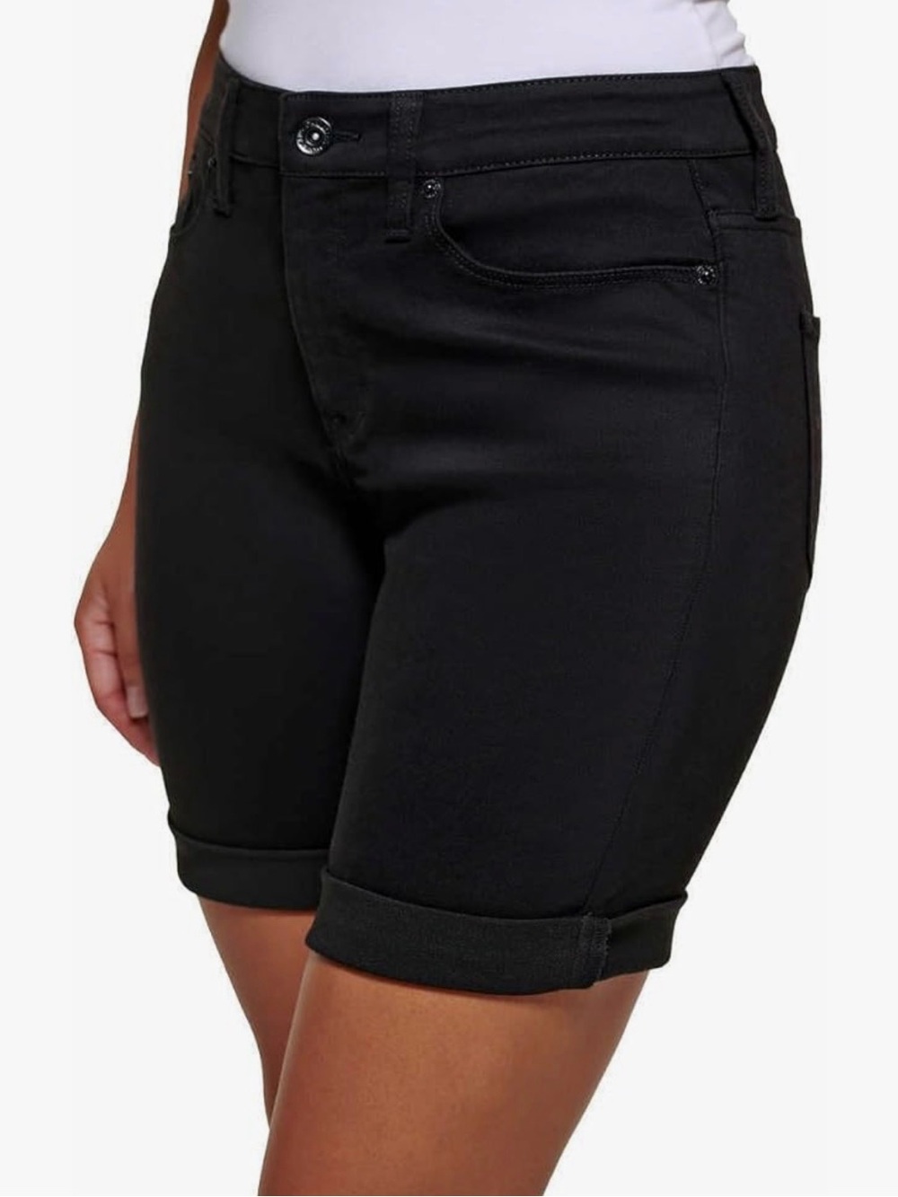 NWT DKNY Jeans 9" Black Midweight Stretchy Cuffed Bermuda Shorts (10) - Picture 2 of 14